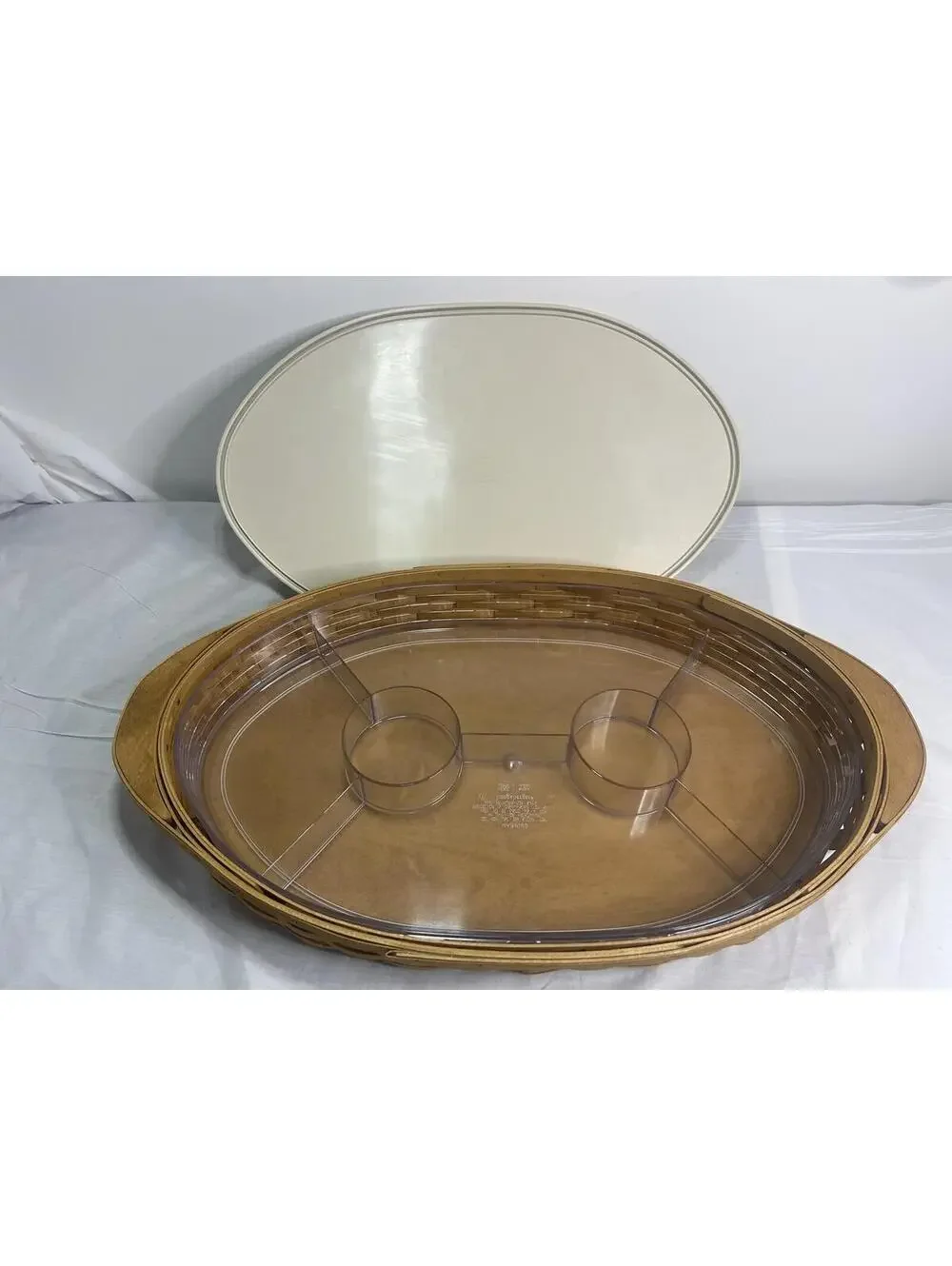 Longaberger Large Oval Storage Basket Lid Plastic Divided Protector USA Brown